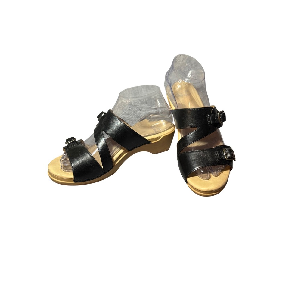 LIKE NEW Dansko Black Leather Double Buckle Slide Wedge Sandals Size 37